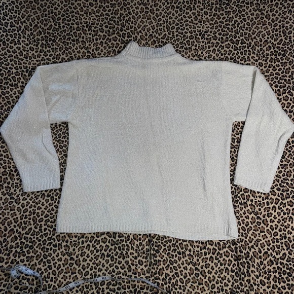 Vintage Chenille Sweater Large Stretchy Mock Neck Shiny Sweater Long Sleeved Top - Picture 2 of 7